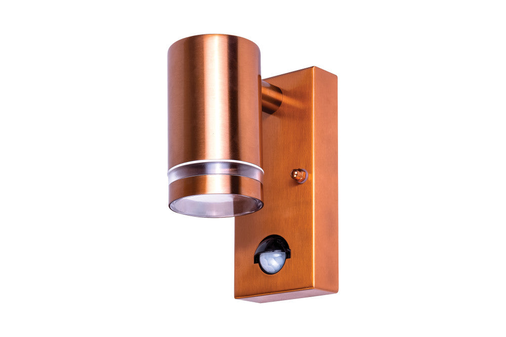 OUTDOOR STAINLESS STEEL DOWN WALL LIGHT PIR IP54 1xGU10 COPPER INTEGRAL - ILDED046