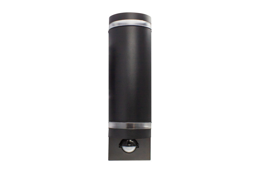 OUTDOOR STAINLESS STEEL UP AND DOWN WALL LIGHT PIR IP54 2xGU10 BLACK INTEGRAL - ILDED048