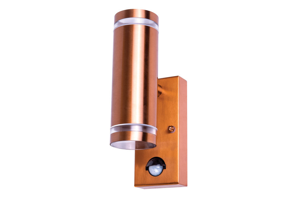 OUTDOOR STAINLESS STEEL UP AND DOWN WALL LIGHT PIR IP54 2xGU10 COPPER INTEGRAL - ILDED049