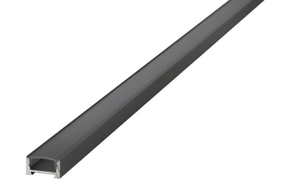 PROFILE ALUMINIUM SURFACE MOUNT BLACK ANODISED 2M BLACK FROSTED DIFFUSER 16.2 X 8.57MM INCLUDE 2 ENDCAPS AND 4 MOUNTING BRACKETS - ILPFS049B