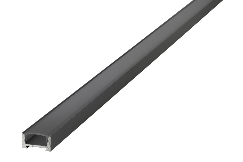 PROFILE ALUMINIUM SURFACE MOUNT BLACK ANODISED 1M BLACK FROSTED DIFFUSER 16.2 X 8.57MM INCLUDE 2 ENDCAPS AND 2 MOUNTING BRACKETS - ILPFS048B