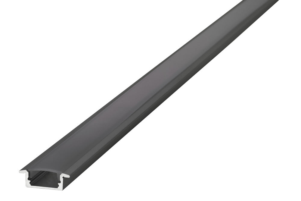PROFILE ALUMINIUM RECESSED BLACK ANODISED 2M BLACK FROSTED DIFFUSER 23.2 X 7.9MM INCLUDE 2 ENDCAPS AND 4 MOUNTING BRACKETS - ILPFR072B