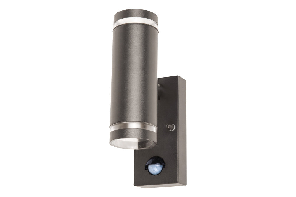 OUTDOOR STAINLESS STEEL UP AND DOWN WALL LIGHT PIR IP54 2xGU10 ANTHRACITE GREY INTEGRAL - ILDED062