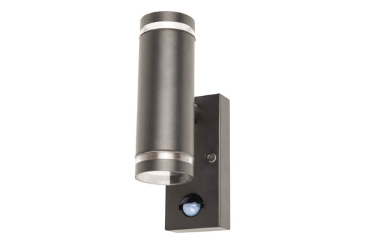 OUTDOOR STAINLESS STEEL UP AND DOWN WALL LIGHT PIR IP54 2xGU10 ANTHRACITE GREY INTEGRAL - ILDED062