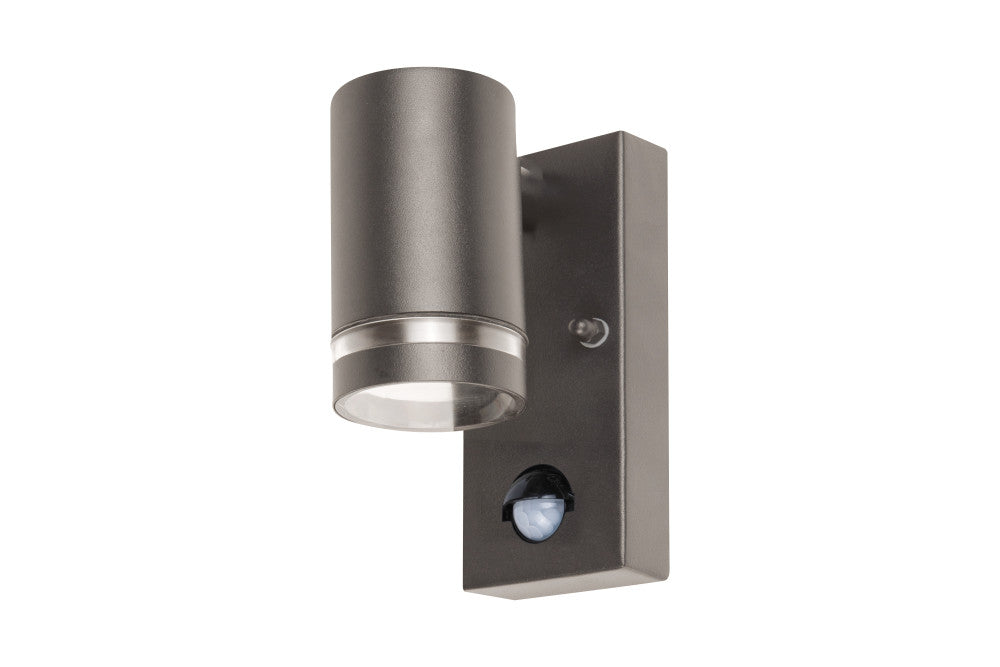 OUTDOOR STAINLESS STEEL DOWN WALL LIGHT PIR IP54 1xGU10 ANTHRACITE GREY INTEGRAL - ILDED061