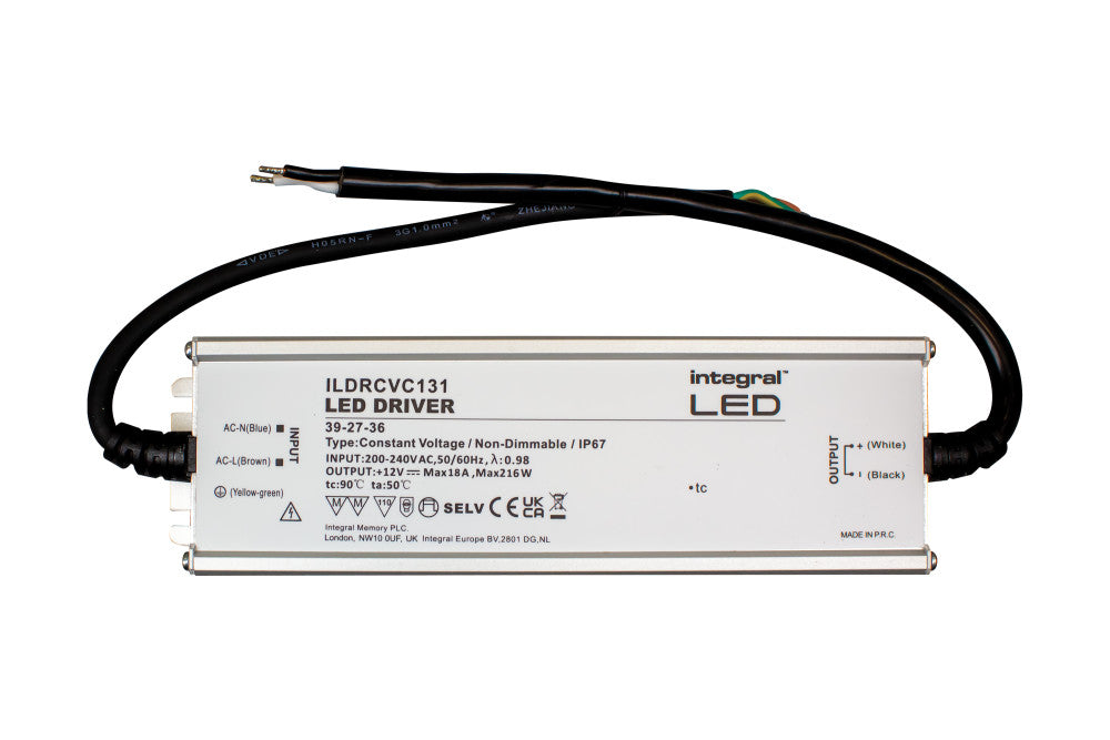CONSTANT VOLTAGE DRIVER 216W 12VDC IP67 NON-DIMM 200-240V INPUT INTEGRAL - ILDRCVC131