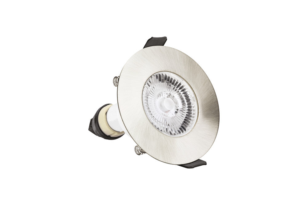 EVOFIRE FIRE RATED DOWNLIGHT 70MM CUTOUT IP65 SATIN NICKEL ROUND +GU10 HOLDER INTEGRAL - ILDLFR70D002