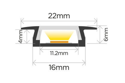 PROFILE ALUMINIUM RECESSED 2M CLEAR CLIP-IN DIFFUSER 22 X 6MM INCLUDE 2 ENDCAPS AND 4 MOUNTING BRACKETS - ILPFR198
