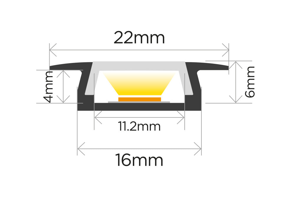 PROFILE ALUMINIUM RECESSED 1M FROSTED CLIP-IN DIFFUSER 22 X 6MM INCLUDE 2 ENDCAPS AND 2 MOUNTING BRACKETS - ILPFR199