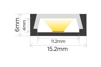 PROFILE ALUMINIUM SURFACE MOUNT 1M CLEAR CLIP-IN DIFFUSER 15.2 X 6MM INCLUDE 2 ENDCAPS AND 2 MOUNTING BRACKETS - ILPFS201