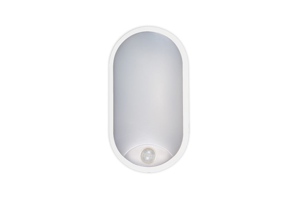 TOUGH SHELL COMPACT OVAL PIR BULKHEAD 213X120MM 10W 1100LM 3000/4000/6000K SWITCHABLE CCT IP65 IK10 110LM/W INLUDING WHITE AND BLACK BEZELS INTEGRAL LED - ILBHP002