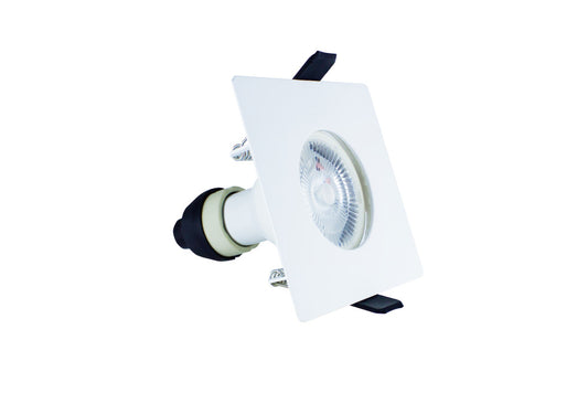 EVOFIRE FIRE RATED DOWNLIGHT 70MM CUTOUT IP65 WHITE SQUARE +GU10 HOLDER INTEGRAL - ILDLFR70D007