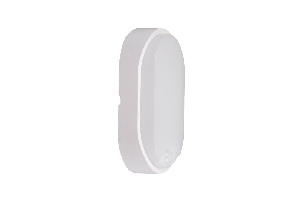 TOUGH SHELL COMPACT OVAL PIR BULKHEAD 213X120MM 10W 1100LM 3000/4000/6000K SWITCHABLE CCT IP65 IK10 110LM/W INLUDING WHITE AND BLACK BEZELS INTEGRAL LED - ILBHP002