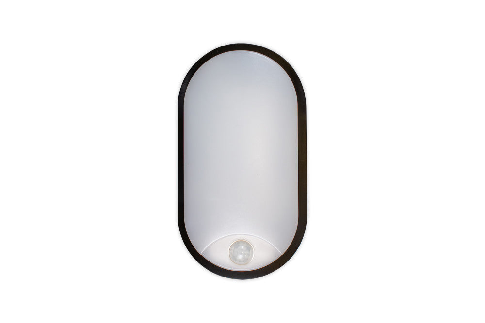 TOUGH SHELL COMPACT OVAL PIR BULKHEAD 213X120MM 10W 1100LM 3000/4000/6000K SWITCHABLE CCT IP65 IK10 110LM/W INLUDING WHITE AND BLACK BEZELS INTEGRAL LED - ILBHP002