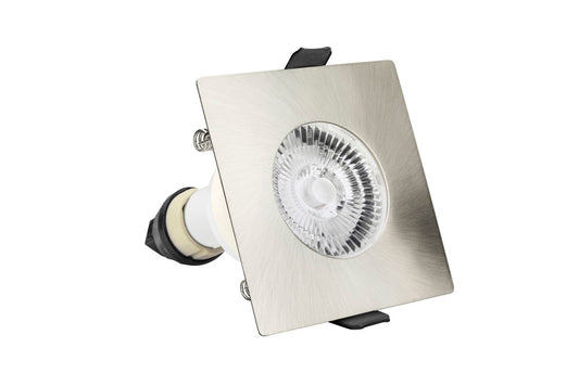 EVOFIRE FIRE RATED DOWNLIGHT 70MM CUTOUT IP65 SATIN NICKEL SQUARE +GU10 HOLDER INTEGRAL - ILDLFR70D008
