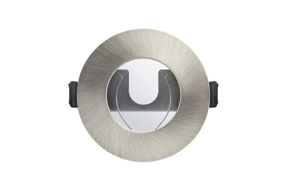EVOFIRE FIRE RATED DOWNLIGHT 70MM CUTOUT IP65 SATIN NICKEL ROUND +GU10 HOLDER & INSULATION GUARD INTEGRAL - ILDLFR70D004