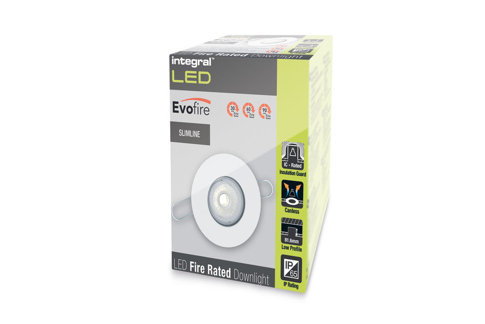 EVOFIRE FIRE RATED DOWNLIGHT 70MM CUTOUT IP65 WHITE ROUND +GU10 HOLDER & INSULATION GUARD INTEGRAL - ILDLFR70D003