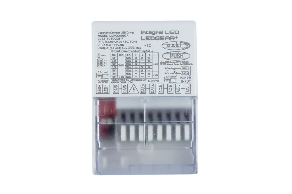 CONSTANT CURRENT COMPACT DRIVER ADJUSTABLE OUTPUT 12-19W 300-500MA IP20 DALI- DALI2 - PUSH-DIMM 14-40V OUTPUT INTEGRAL - ILDRCCA087A