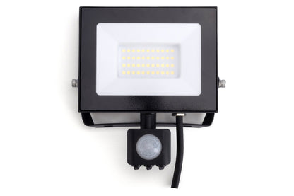 COMPACT SLIM FLOODLIGHT PIR 30W 3000LM 4000K 120 BEAM 100LM/W IP65 IK08 INTEGRAL LED BLACK - ILFLE041