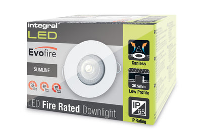EVOFIRE FIRE RATED DOWNLIGHT 70MM CUTOUT IP65 WHITE ROUND +GU10 HOLDER INTEGRAL - ILDLFR70D001