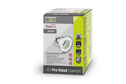 EVOFIRE FIRE RATED DOWNLIGHT 70MM CUTOUT IP65 WHITE RECESSED +GU10 HOLDER & INSULATION GUARD INTEGRAL - ILDLFR70E003