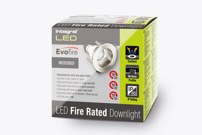 EVOFIRE FIRE RATED DOWNLIGHT 70MM CUTOUT IP65 SATIN NICKEL RECESSED +GU10 HOLDER INTEGRAL - ILDLFR70E002