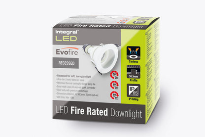 EVOFIRE FIRE RATED DOWNLIGHT 70MM CUTOUT IP65 WHITE RECESSED +GU10 HOLDER INTEGRAL - ILDLFR70E001