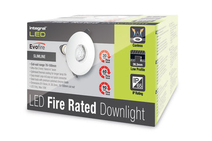 EVOFIRE FIRE RATED DOWNLIGHT 70-100MM CUTOUT IP65 POLISHED CHROME ROUND +GU10 HOLDER INTEGRAL - ILDLFR70D021