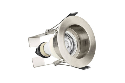 EVOFIRE FIRE RATED DOWNLIGHT 70MM CUTOUT IP65 SATIN NICKEL RECESSED +GU10 HOLDER & INSULATION GUARD INTEGRAL - ILDLFR70E004