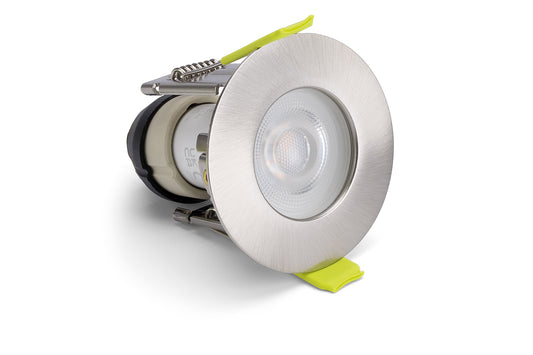 EVOFIRE MINI MICRO BEZEL FIRE RATED DOWNLIGHT 43MM CUTOUT 55MM DIAMETER IP65 SATIN NICKEL ROUND +GU10 HOLDER - ILDLFR43D061