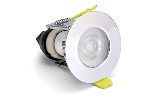 EVOFIRE MINI MICRO BEZEL FIRE RATED DOWNLIGHT 43MM CUTOUT 55MM DIAMETER IP65 POLISHED CHROME ROUND +GU10 HOLDER - ILDLFR43D062
