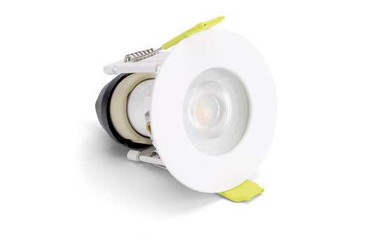 EVOFIRE MINI MICRO BEZEL FIRE RATED DOWNLIGHT 43MM CUTOUT 55MM DIAMETER IP65 WHITE ROUND +GU10 HOLDER - ILDLFR43D060