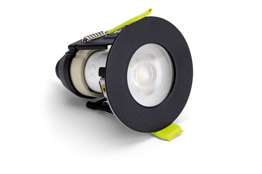 EVOFIRE MINI MICRO BEZEL FIRE RATED DOWNLIGHT 43MM CUTOUT 55MM DIAMETER IP65 BLACK ROUND +GU10 HOLDER - ILDLFR43D065