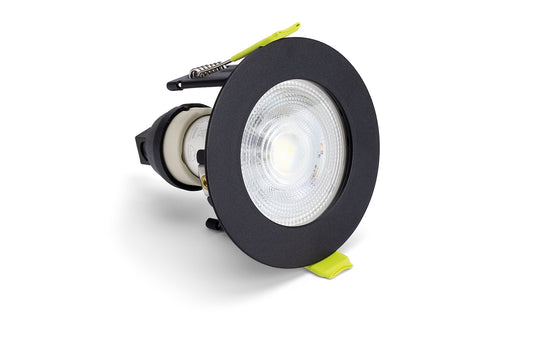EVOFIRE MICRO BEZEL FIRE RATED DOWNLIGHT 60MM CUTOUT 72MM DIAMETER IP65 BLACK ROUND +GU10 HOLDER - ILDLFR60D109