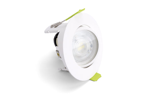 EVOFIRE FIRE RATED TILTABLE DOWNLIGHT 70MM CUTOUT 85MM DIAMETER IP20 WHITE ROUND +GU10 HOLDER - ILDLFR70K168