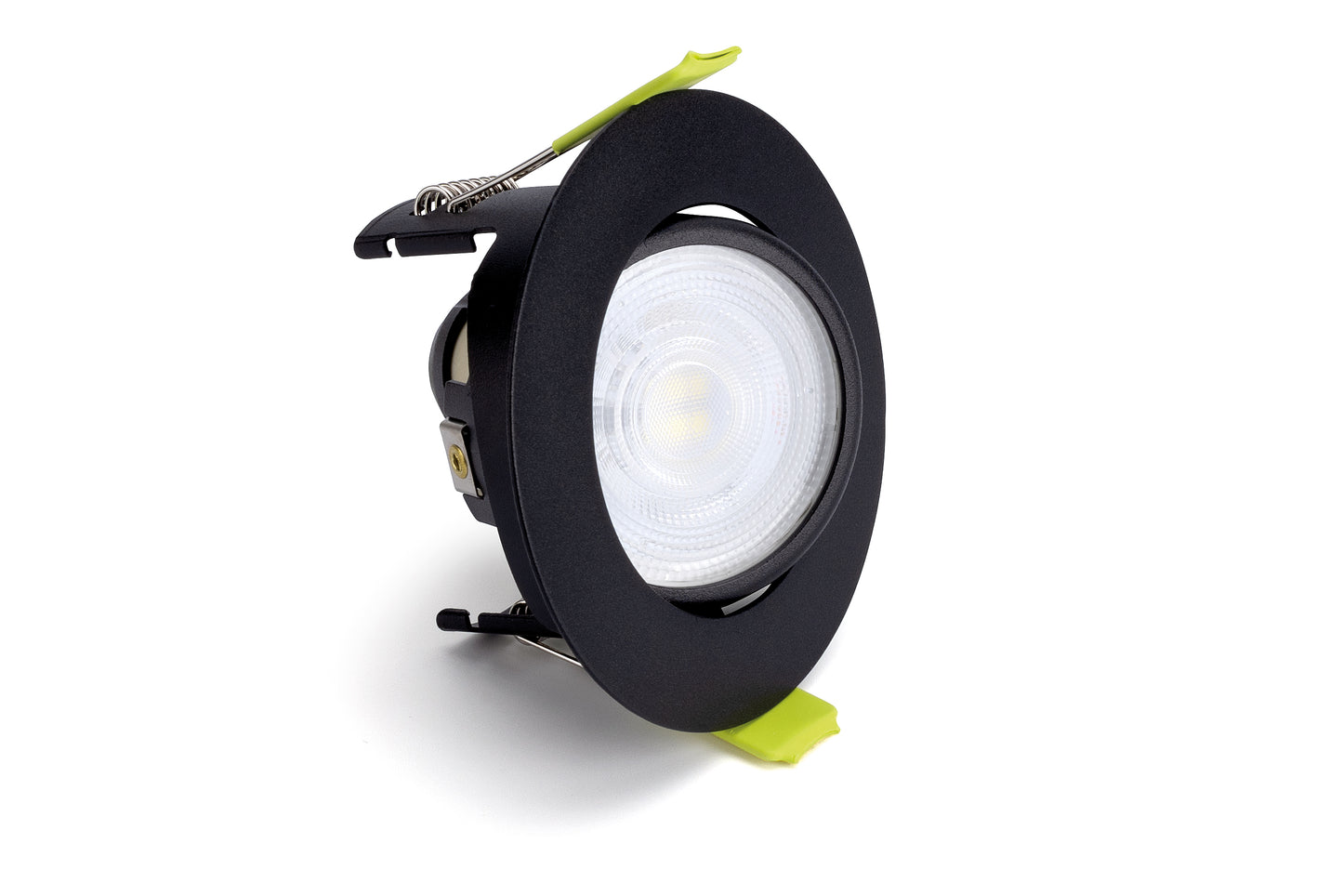 EVOFIRE FIRE RATED TILTABLE DOWNLIGHT 70MM CUTOUT 85MM DIAMETER IP20 BLACK ROUND +GU10 HOLDER - ILDLFR70K173