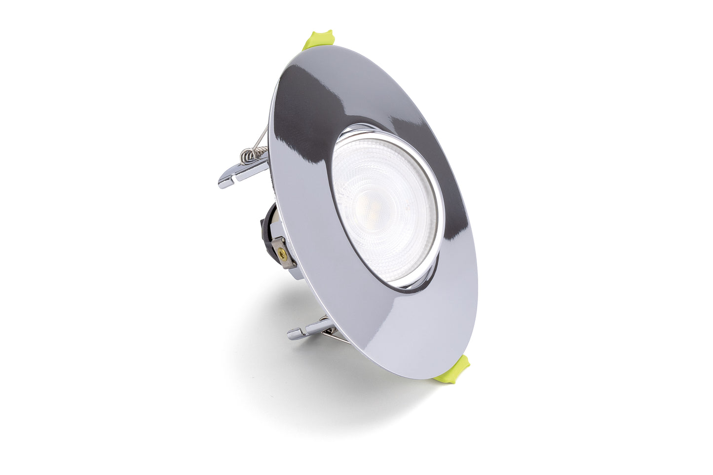 EVOFIRE FIRE RATED TILTABLE DOWNLIGHT 70-100MM CUTOUT 110MM DIAMETER IP20 POLISHED CHROME ROUND +GU10 HOLDER - ILDLFR70K184