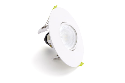 EVOFIRE FIRE RATED TILTABLE DOWNLIGHT 70-100MM CUTOUT 110MM DIAMETER IP20 WHITE ROUND +GU10 HOLDER - ILDLFR70K182