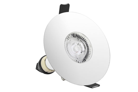 EVOFIRE FIRE RATED DOWNLIGHT 70-100MM CUTOUT IP65 POLISHED CHROME ROUND +GU10 HOLDER INTEGRAL - ILDLFR70D021