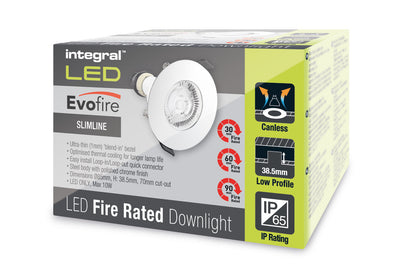EVOFIRE FIRE RATED DOWNLIGHT 70MM CUTOUT IP65 POLISHED CHROME ROUND +GU10 HOLDER INTEGRAL - ILDLFR70D017