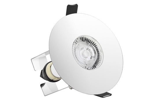 EVOFIRE FIRE RATED DOWNLIGHT 70-100MM CUTOUT IP65 POLISHED CHROME ROUND +GU10 HOLDER & INSULATION GUARD INTEGRAL - ILDLFR70D020