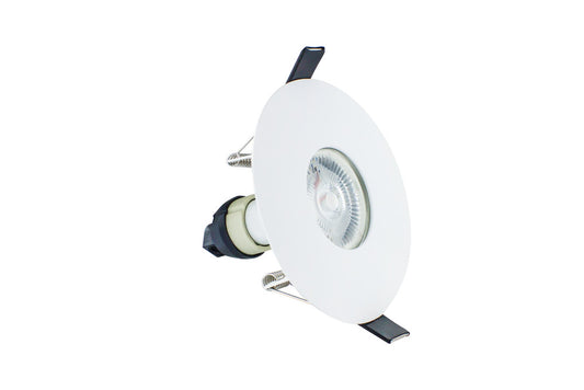 EVOFIRE FIRE RATED DOWNLIGHT 70-100MM CUTOUT IP65 WHITE ROUND +GU10 HOLDER INTEGRAL - ILDLFR70D015