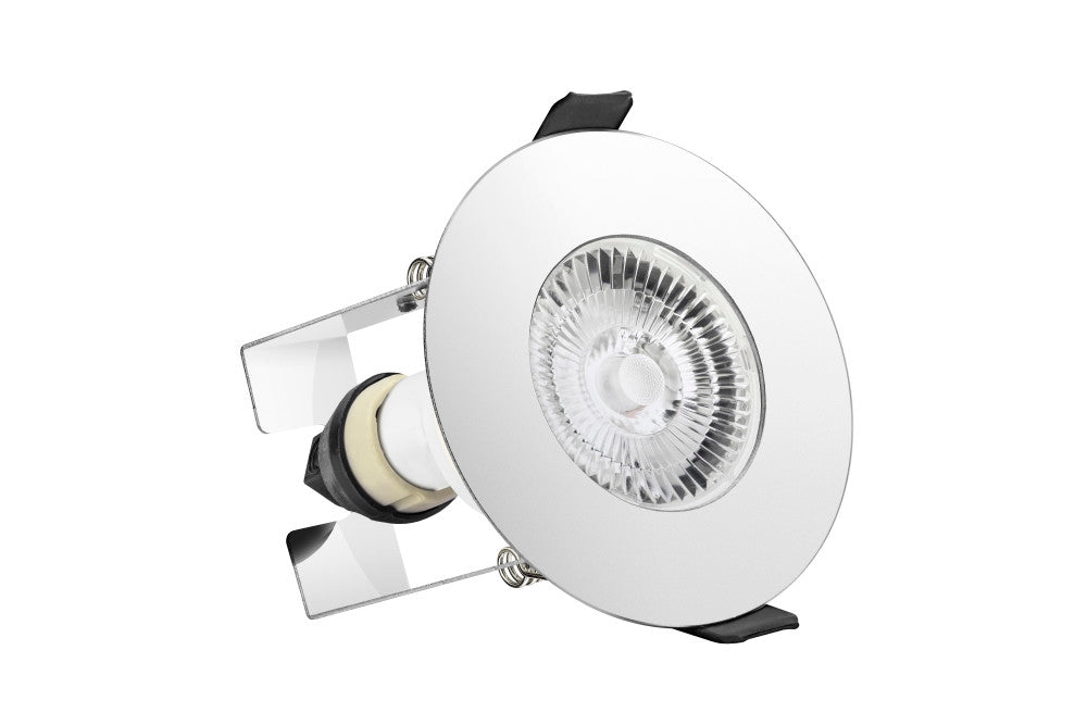 EVOFIRE FIRE RATED DOWNLIGHT 70MM CUTOUT IP65 POLISHED CHROME ROUND +GU10 HOLDER & INSULATION GUARD INTEGRAL - ILDLFR70D018