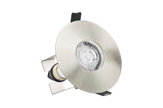 EVOFIRE FIRE RATED DOWNLIGHT 70-100MM CUTOUT IP65 SATIN NICKEL ROUND +GU10 HOLDER & INSULATION GUARD INTEGRAL - ILDLFR70D014