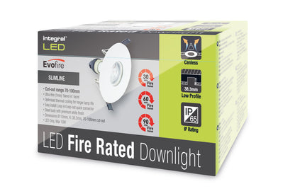 EVOFIRE FIRE RATED DOWNLIGHT 70-100MM CUTOUT IP65 WHITE ROUND +GU10 HOLDER INTEGRAL - ILDLFR70D015