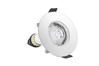 EVOFIRE FIRE RATED DOWNLIGHT 70MM CUTOUT IP65 POLISHED CHROME ROUND +GU10 HOLDER INTEGRAL - ILDLFR70D017