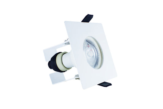 EVOFIRE FIRE RATED DOWNLIGHT 70MM CUTOUT IP65 WHITE SQUARE +GU10 HOLDER & INSULATION GUARD INTEGRAL - ILDLFR70D009