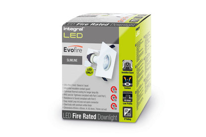 EVOFIRE FIRE RATED DOWNLIGHT 70MM CUTOUT IP65 WHITE SQUARE +GU10 HOLDER & INSULATION GUARD INTEGRAL - ILDLFR70D009