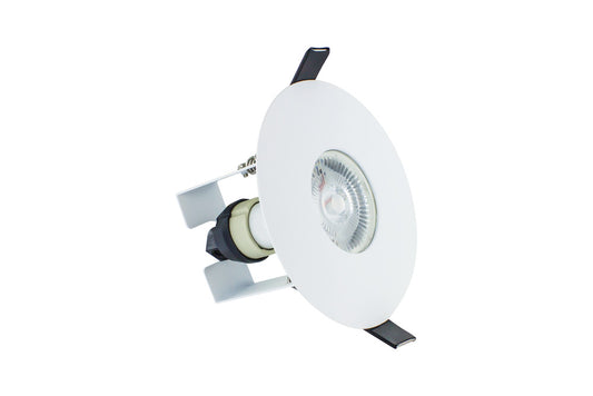 EVOFIRE FIRE RATED DOWNLIGHT 70-100MM CUTOUT IP65 WHITE ROUND +GU10 HOLDER & INSULATION GUARD INTEGRAL - ILDLFR70D013