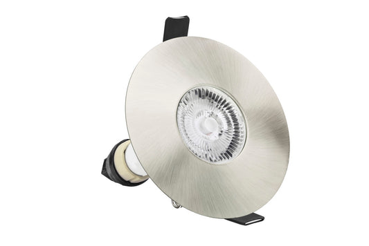 EVOFIRE FIRE RATED DOWNLIGHT 70-100MM CUTOUT IP65 SATIN NICKEL ROUND +GU10 HOLDER INTEGRAL - ILDLFR70D016